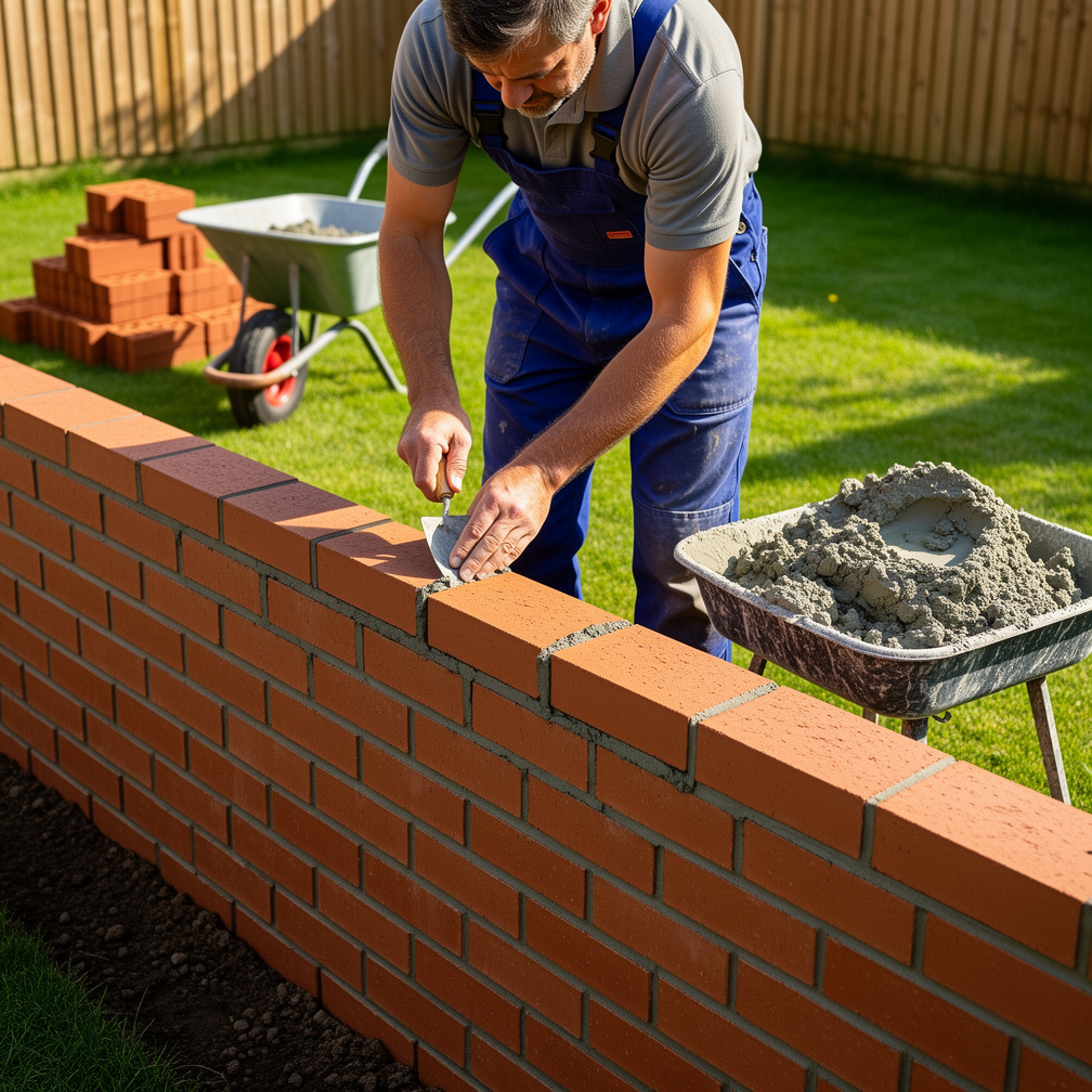 David working on a brick wall